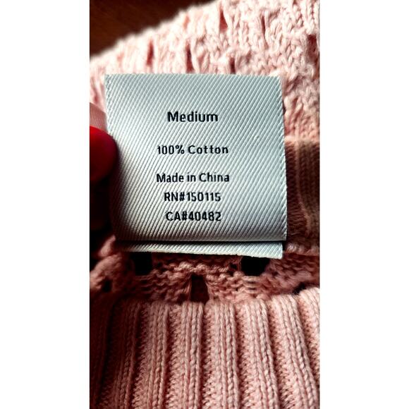 Varley Anthropologie Hains Open  Knit Sweater, Rose Pink, Sz M NEW, Retail $103+ - Picture 7 of 12